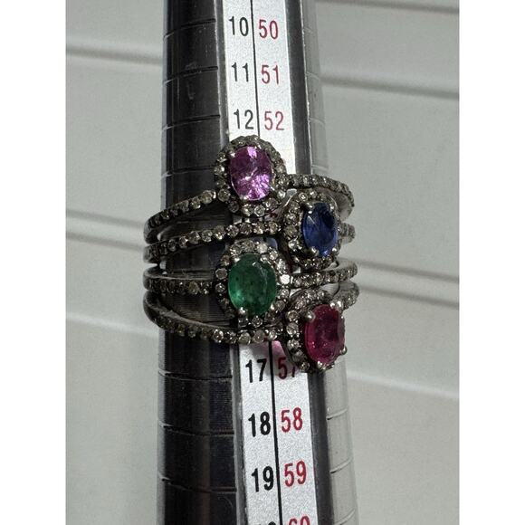 Unbranded Jewelry - Ruby/Pink Sapphire/Blue Sapphire/Emerald 925 Sterling Silver 4 Stone Ring Size 7